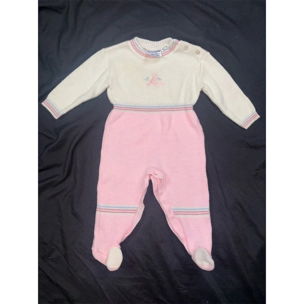 Friemani Vintage Baby Girls Footed One-Piece Romper Sleeper Pink Size 0-3M